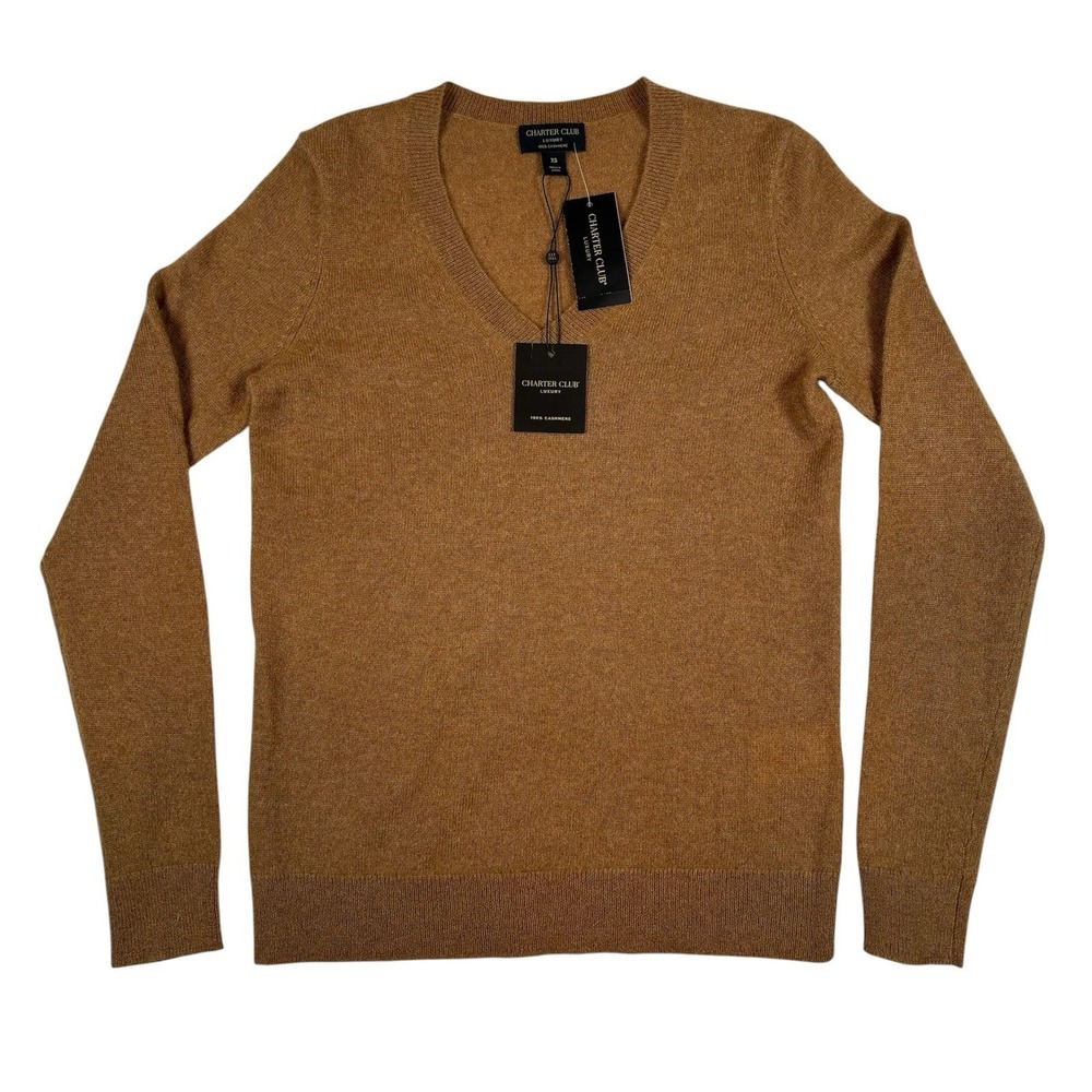 Charter Club Cashmere Sweater Womens XS Table V-Neck Pullover Luxury Classic NWT